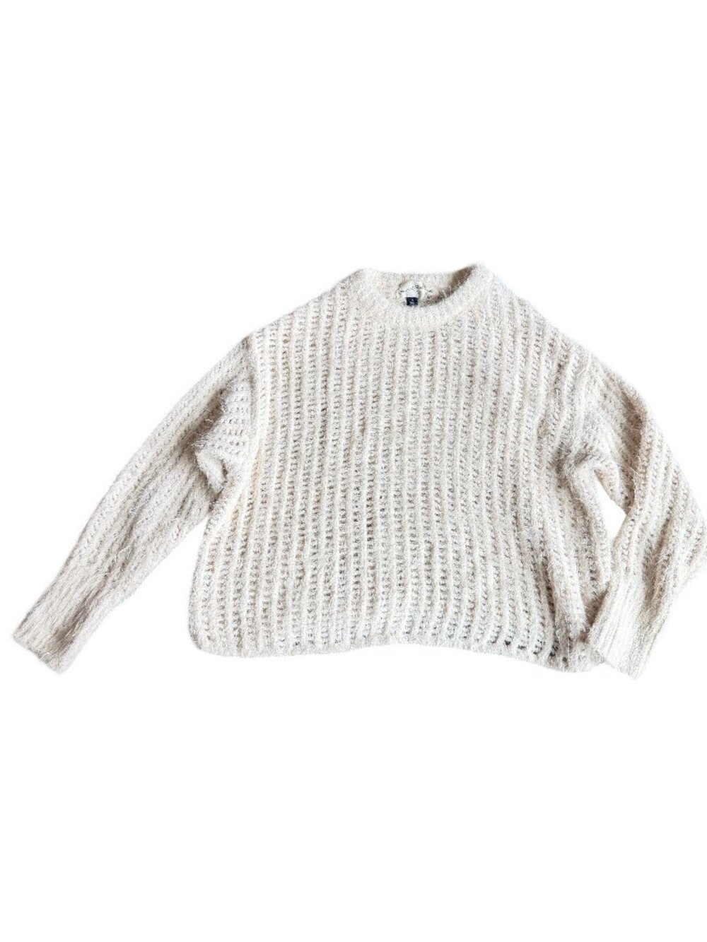 Universal Thread Cream Chunky Ribbed Knit Fuzzy Sweater Cropped Size M Women's